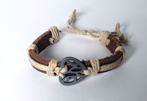 Boho Leather & Hemp Cord Adjustable Bracelet with Metal Heart Charm – Unisex